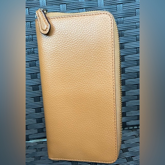 Coach Zip-Around Pebbled Leather Wallet in Tan - Picture 2 of 11